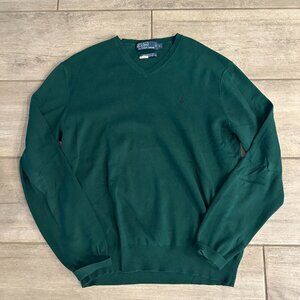 Classic Green Polo Ralph Lauren V-neck sweater Size L